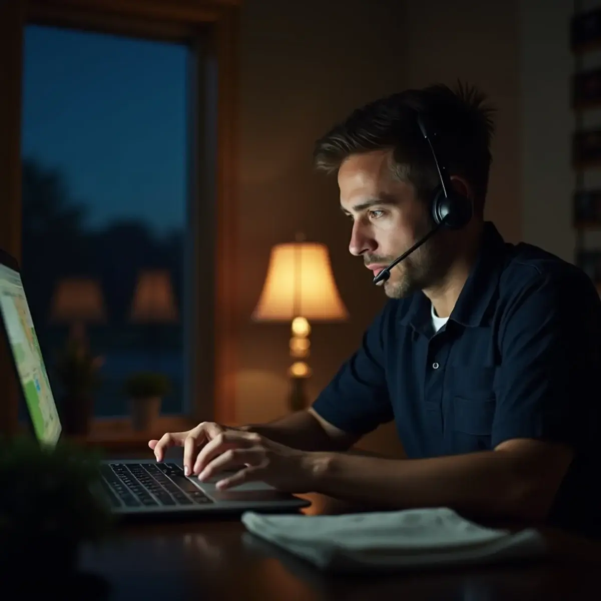 Person answering an HVAC service call at night for a Mount Joy, PA homeowner