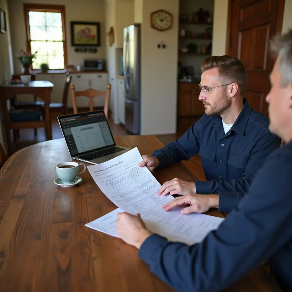 Homeowner reviewing a written HVAC contract at a kitchen table in a Lititz, PA home