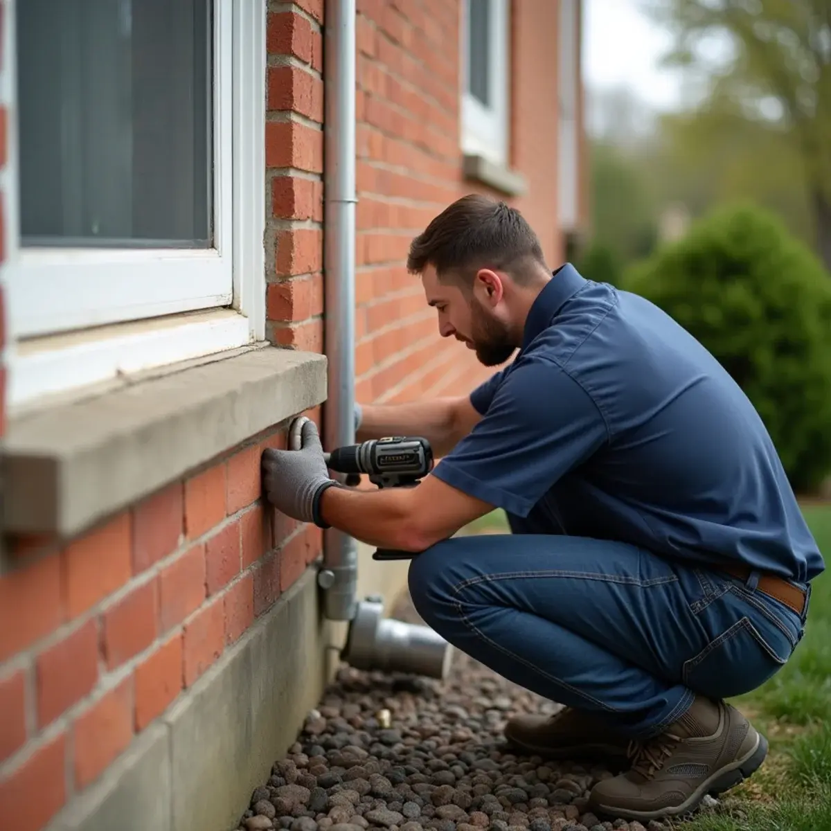 Mini-split line set in a covered channel on the brick wall of a Mount Joy, PA home