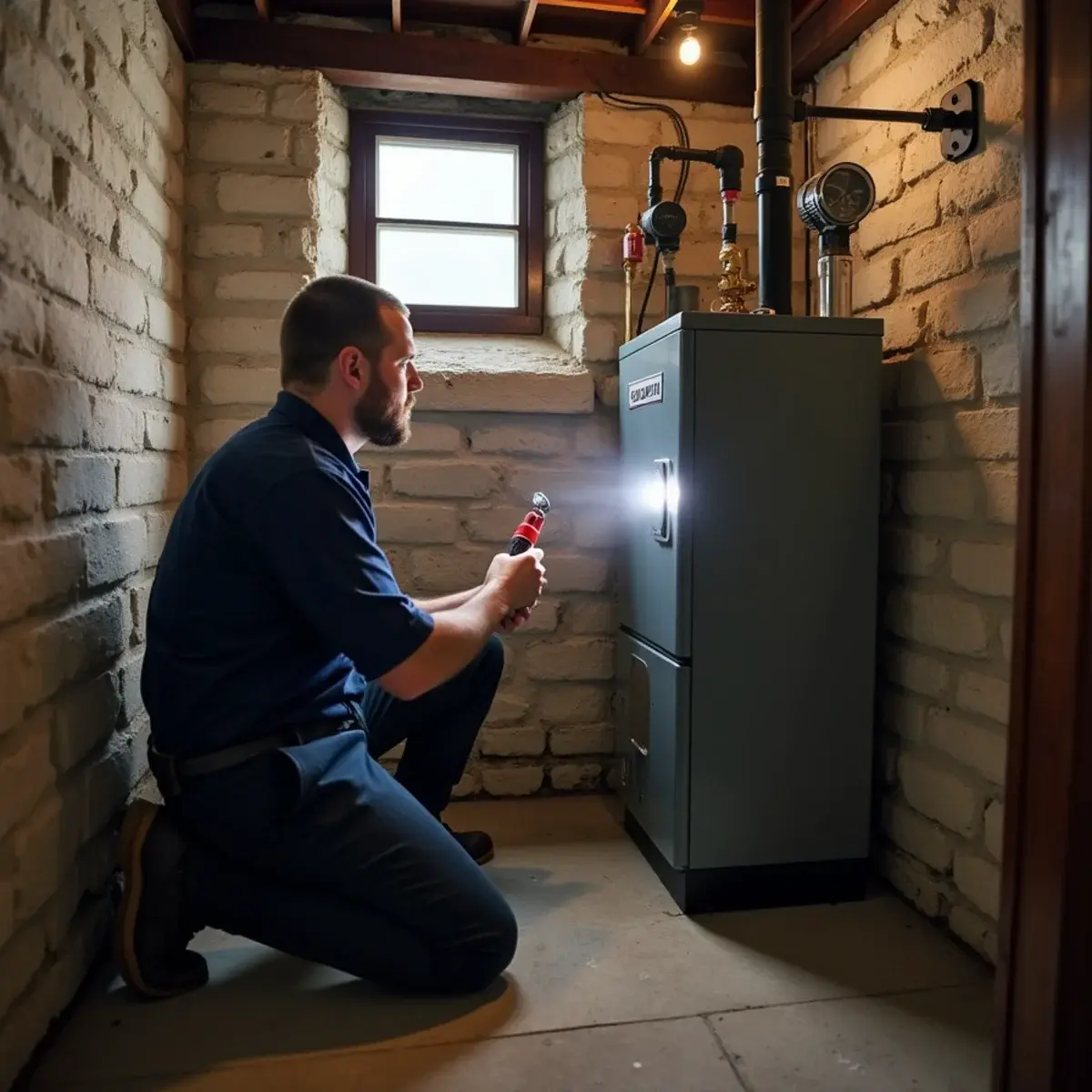 Hot water boiler in the basement of an older brick home near Market Street in Elizabethtown, PA